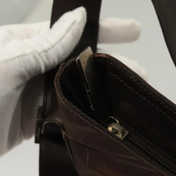 Salvatore Ferragamo Shoulder Bag Nylon Leather Brown Silver Auth - Picture 9 of 16